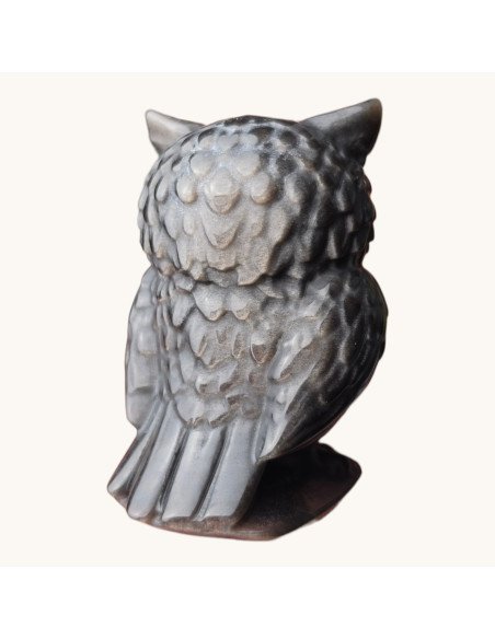 Hibou en Obsidienne Argentée – Sculpture en Pierre Naturelle
